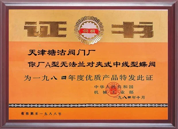 1984年优质产品-A型无法兰对夹式中线蝶阀