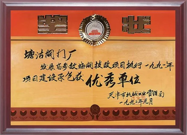 1992年发展高参数蝶阀技改项目优秀单位