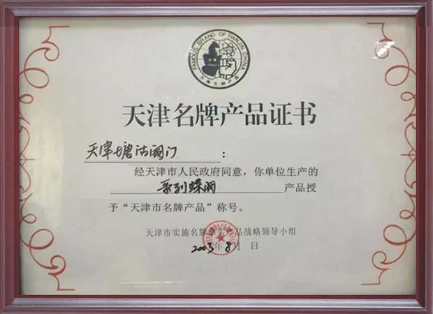2003年天津名牌产品证书